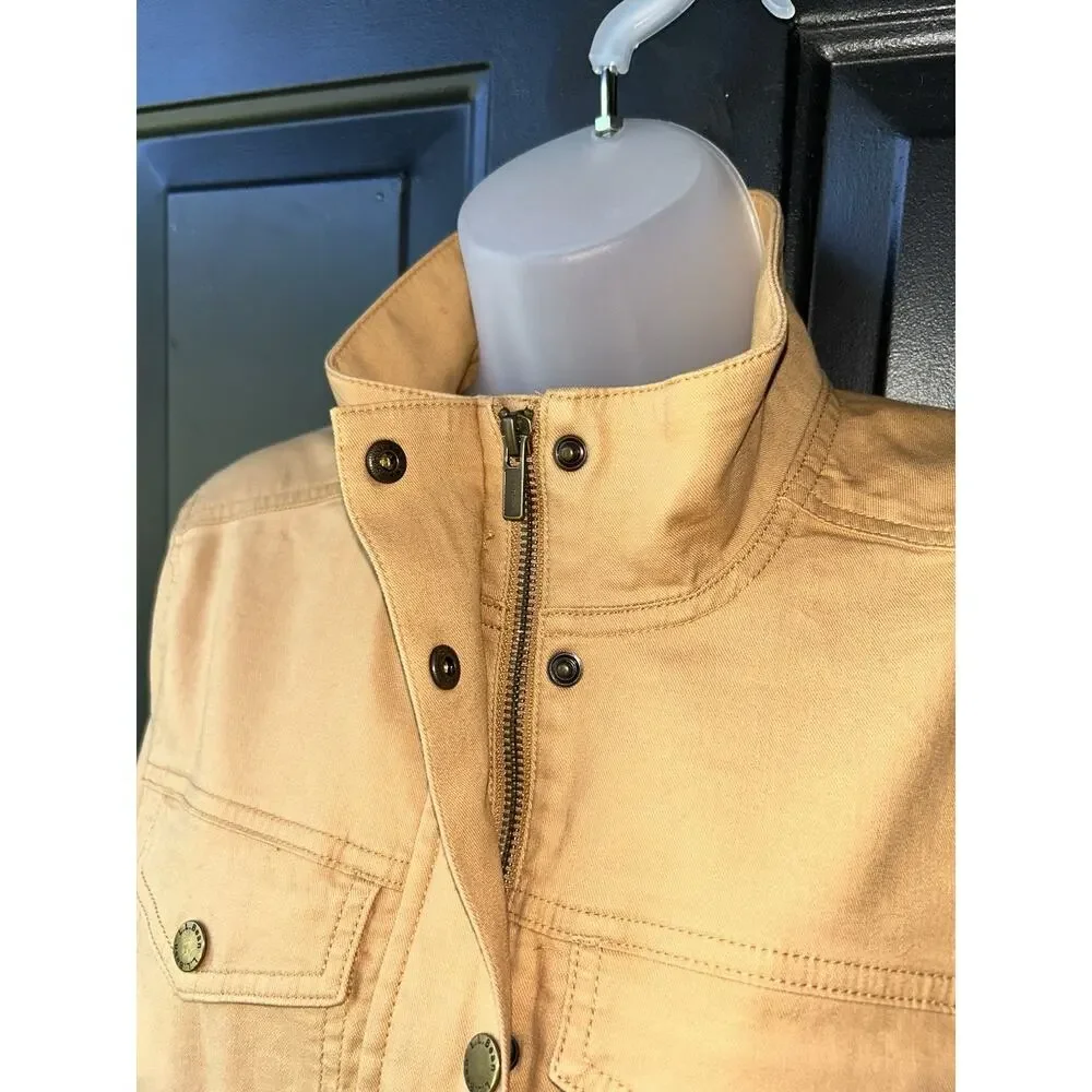 LL Bean BeanFlex Jacket Womens Med Utility Field Military Full Zip Pockets Khaki